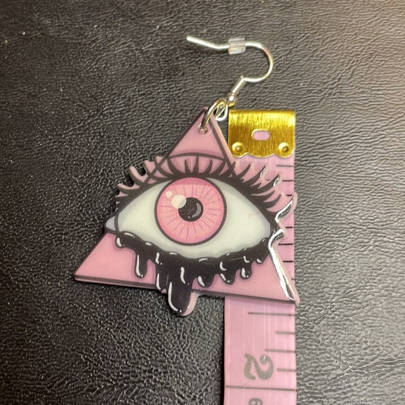 Pink Goth Evil Eye Earrings - Picture 7 of 8